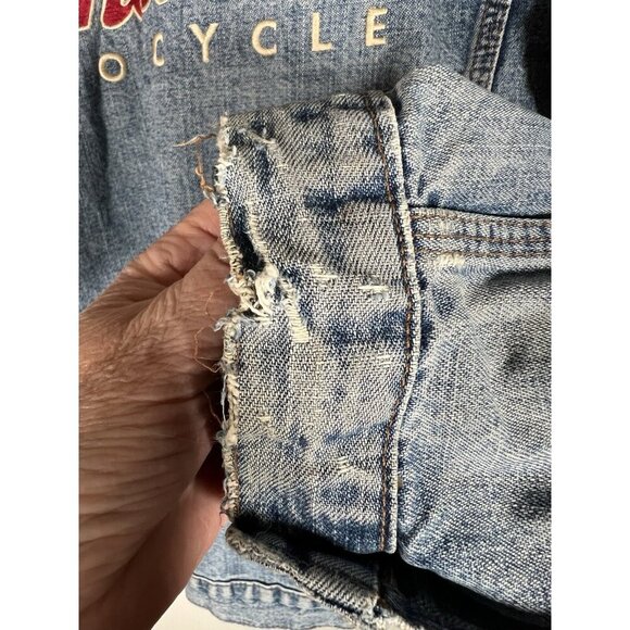 Vintage Indian Motorcycle oversized biker denim jacket embroidered sz L patches - Picture 10 of 16